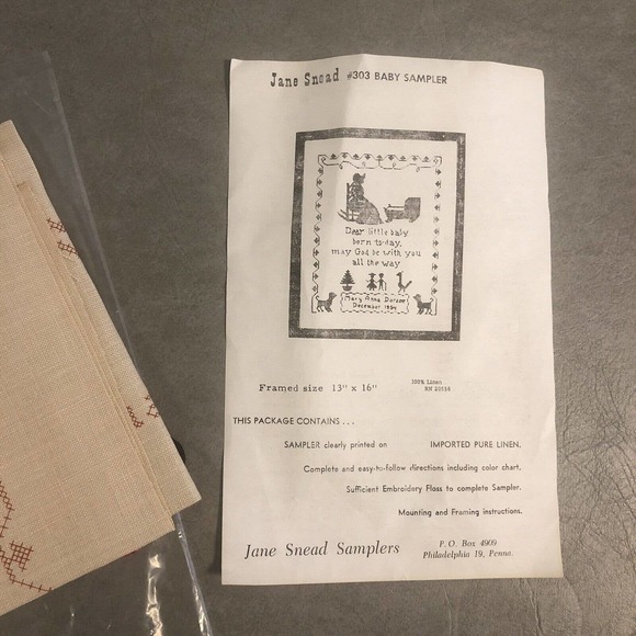 Vintage Embroidery Kit Dear Little Baby New Mother Prayer Jane Snead Samplers - Picture 6 of 9